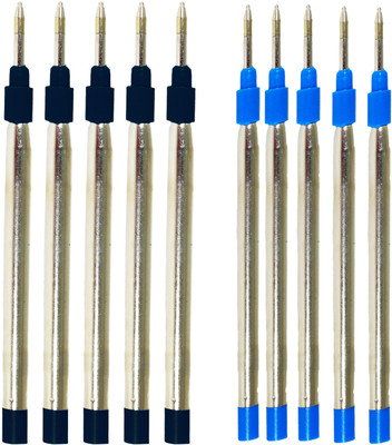 auteur Premium Black & Blue Ink Metal Body Roller Pen Refills for Made in India Pens Refill(Pack of 10, Ink Color - Black, Blue)