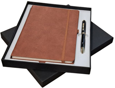 CROSS Coventry Black Lacquer with Gold-Tone Ballpoint Pen with A5 Tan Notebook Ball Pen(Ink Color - Black)