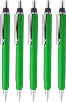 UJJi Click Mechanism Matte Green with Chrome Part Retractable Ball Pen(Pack of 5, Ink Color - Blue )