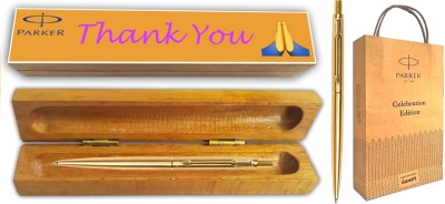 PARKER CLASSIC GOLD GT BP With Wooden Thank You Wishing Gift Box & Gift Bag Ball Pen(Blue)