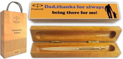 PARKER CLASSIC GOLD GT BP With Wooden Thanks Dad Gift Pen Box and Gift Bag Ball Pen(Blue)