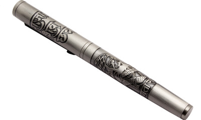 Ledos Chhatrapati Shivaji Maharaj Engraved On Antique Bronze Grey Magnetic Cap Roller Ball Pen(Ink Color - Blue )