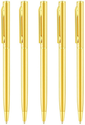 UJJi Gold Colour Body Pack of 5 Metal Ball Pen(Pack of 5, Ink Color - Blue )