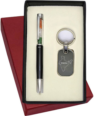 UJJi Tri Colour Cristal Metal Pen with India Map Keychain Ball Pen(Pack of 2, Ink Color - Blue )