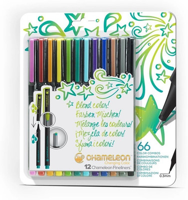 Chameleon 12 Pack Bright Fineliners Fineliner Pen(Pack of 12, Ink Color - Multicolor)