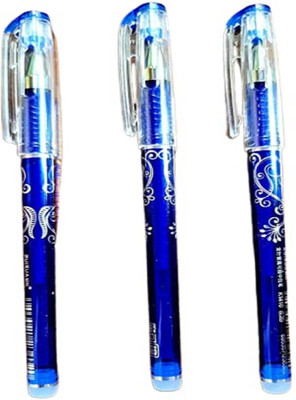 GNSP 3 Pcs Blue Ink Erasable Gel Pen Set with attached Magic Wipe Eraser 0.35mm Nib Gel Pen(Pack of 3, Ink Color - Blue)