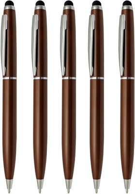 UJJi Matte Coffee/Brown Pen with Stylus for Touch Screen Ball Pen(Pack of 5, Ink Color - Brown)