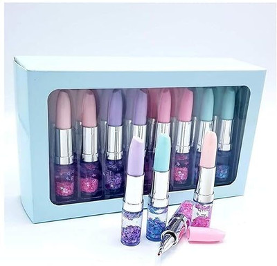 Freedy Toy Glitter Lipstick Pen Gel Pen Makeup Artist Pen for Kids Gel Pen(Pack of 12, Ink Color - Blue)