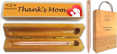 PARKER FOLIO ANTIMICROBIAL BP With Wooden Thank's Mom Wishing Gift Box & Gift Bag Ball Pen(Blue)