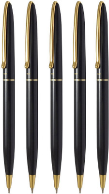 UJJi Black Color Brass Material Sleek Design Ball Pen(Pack of 5, Ink Color - Blue )
