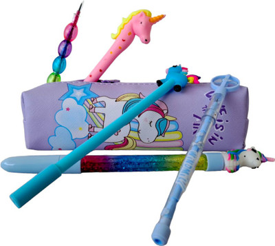 fastgear stylish Soft & Beautiful pouch combo set of Multiple Pens/Pencil for School Kids Gel Pen(Ink Color - Purple)