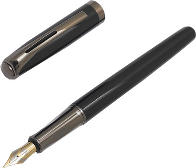 Lestylo Dikawen 3806 Premium Black Color Fine Nib Designer Gunmetal Trims Gift Fountain Pen