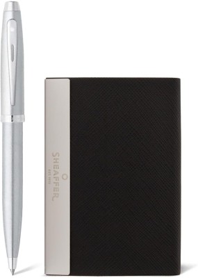 SHEAFFER Gift 100 | Brushed Chrome Ball Pen With Business Card Holder Combo | Premium Pen Gift Set(Ink Color - Black)