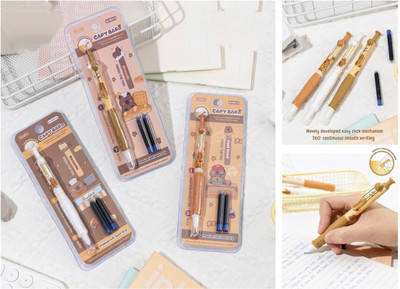 HARDSOSH'S COUTURE Capybara-Themed Easy-Click Retractable Fountain Pen Perfect for Student Fountain Pen(Ink Color - Blue)