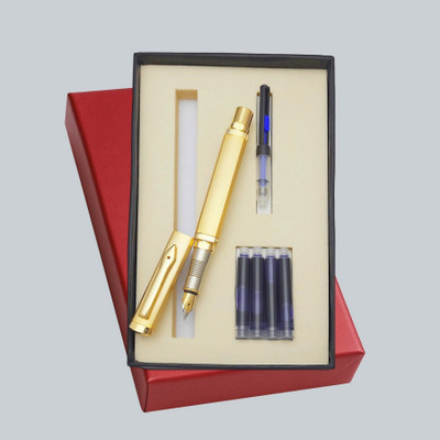 UJJi Triangle Shape Gold Fountain Pen Ink Converter and 4 Blue Ink Cartridges Fountain Pen(Ink Color - Blue )