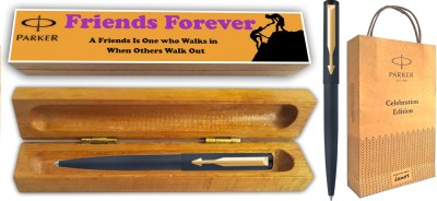 PARKER VECTOR MATTE BLACK GT BP With Wooden Friends Forever Gift Box and Gift Bag Ball Pen(Blue)