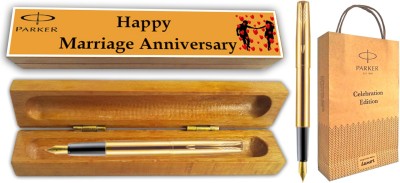 PARKER FRONTIER GOLD GT FP With Wooden Happy Marriage Anniversary GiftBox & GiftBag Fountain Pen(Blue)