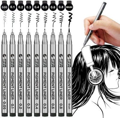 URBAN BOX Black-Fineliner Fineliner Pen(Pack of 9, Ink Color - Black)