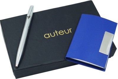 auteur Crystal Black Ball Pen & A Premium RFID Safe Card Holder In Black,Metal Body V51 Pen Gift Set(Pack of 2, Ink Color - Blue)