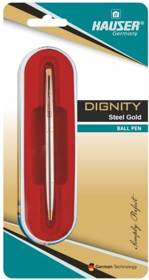 HAUSER Dignity Steel Gold Ball Pen Blister Pack | Twist Mechanism, Smudge Free Writing Ball Pen(Blue)