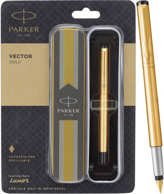 PARKER Vector Stainless Steel, Gold Trim With Gold Finish Nib Fountain Pen(Ink Color - Blue)