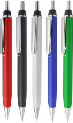 UJJi Click Mechanism Mix Color with Chrome Part Retractable Ball Pen(Pack of 5, Ink Color - Blue )