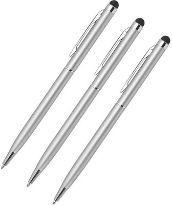 IMPRINT 3pcs Metal Body Stylus Pen Ballpoint Twist Mechanism 2 in 1 Pen with Stylus Tips Ball Pen(Pack of 3, Ink Color - Blue)