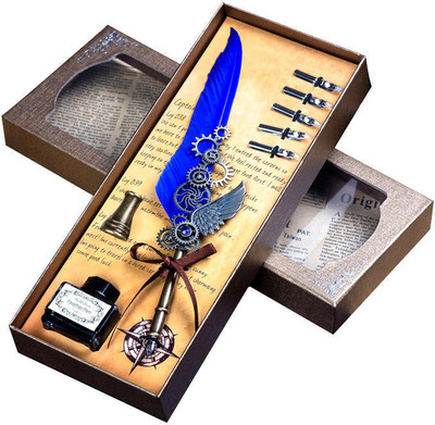 KIRA Calligraphy Retro Feather Pen With Ink & 5 Extra Nibs For Writing,Signatures, Calligraphy(Pack of 8, Ink Color - Black)