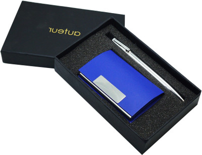 auteur 2 in 1 Gift Set, Silver Ball Pen & A Premium RFID Safe Card Wallet V54 Ball Pen(Pack of 2, Ink Color - Blue)
