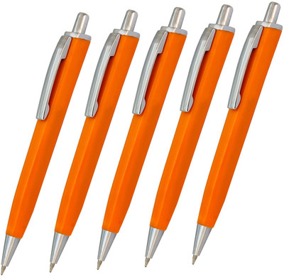 K K CROSI Orange Color Retractable Pen in Click Mechanism Ball Pen(Pack of 5, Ink Color - Blue )