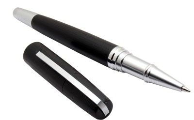 Ledos Epic Charcoal Matte Black Metal Body With Chrome Trims Roller Ball Pen(Blue Refill)