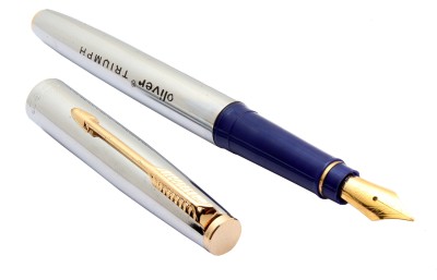 Ledos Oliver Triumph Shine Chrome Metal Body With Blue Color Grip & Golden Trims Fountain Pen(3 in 1 ink filling system)