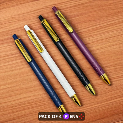 Epraiser High Quality Regular Use BallPen with Gold Accents, Plastic Body / Gift Set Ball Pen(Pack of 4, Ink Color - Blue)