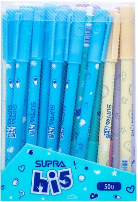 Supra Hii 5 0.7mm Ball Point Pen Display Pack | Set Of Attractive Body Colours Ball Pen(Pack of 50, Blue)