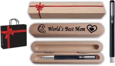 PARKER Vector Matte Black CT Roller Pen with World's Best Mom Gift Box and Bag Pen Gift Set(Blue)
