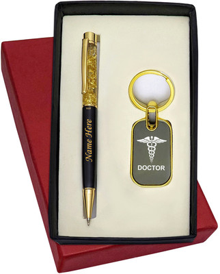 UJJi 2in1 Doctors Gifts with Name Print Metal Keychain and Pen Gift Set(Pack of 2, Ink Color - Blue )