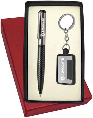 UJJi Lawyer Logo Engraved Check Pattern Ballpen with Metal Keychain Pen Gift Set(Pack of 2, Ink Color - Blue )