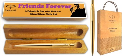 PARKER JOTTER LONDON GOLD GT BP With Wooden Friends Forever Gift Box and Gift Bag Ball Pen(Blue)