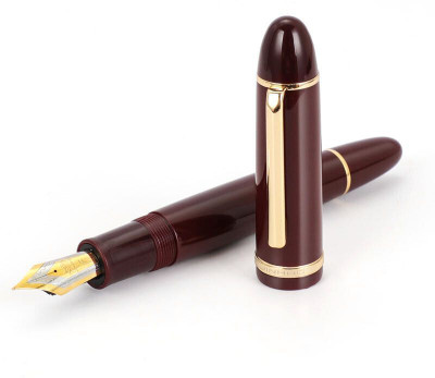Ledos Ledos Jinhao X159 Maroon Color Acrylic With Golden Trims Fine Nib Fountain Pen