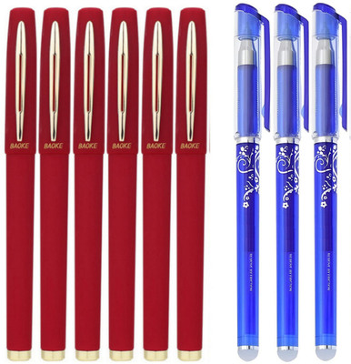 Baoke 6 Red Gel Ink Roller Ball Pen 1.0mm+FREE 0.35mm Blue Ink 3 Erasable Gel Pen(Pack of 9, Ink Color - Red)