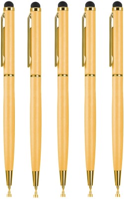 K K CROSI Sleek Design Pack of 5pcs Gold Colour Metal Pen with Stylus for Touch Screen Multi-function Pen(Pack of 5, Blue Ink)