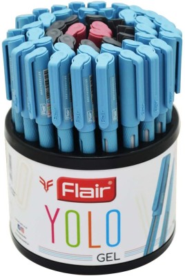 FLAIR Yolo Gel Pen Stand | Waterproof Ink With Smudge Free Writing Gel Pen(Pack of 50, Ink Color - Blue, Black, Red)