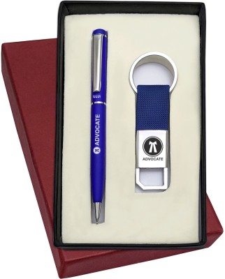 UJJi Advocate Logo Printed Slim Design Blue Color Metal Ball Pen & Hook Keychain Pen Gift Set(Pack of 2, Blue Ink)