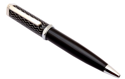 Ledos 141 Resolution Black Metal Body Zig Zag Design Cap Ball Pen(Blue Refill)