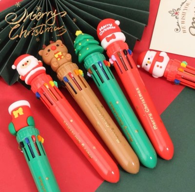HARDSOSH 10 in 1 Color Ball Pen Set-Merry Christmas Ball Pens Kawaii Pens, Japanese Pens Gel Pen(Pack of 4, Blue)
