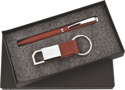 GifMor Premium 9112 Tan - Keychain and Pen Gift Set(Pack of 2, Ink Color - Blue)