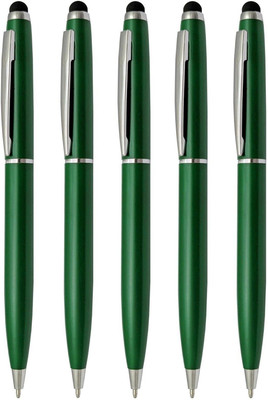 UJJi Matte Green Pen with Stylus for Touch Screen Ball Pen(Pack of 5, Ink Color - Blue)