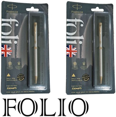 PARKER FOLIO STAINLESS STEEL GOLD TRIM BALL PEN Ball Pen(Pack of 2, Ink Color - Blue)