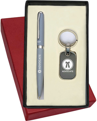 UJJi Advocate Logo Engraved 2in1 Set with Matte Grey Color Ballpen and Keychain Pen Gift Set(Pack of 2, Ink Color - Blue )