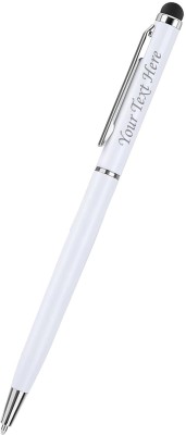 K K CROSI Name Printed White Body Color Pen with Stylus on Top Ball Pen(Blue Ink)